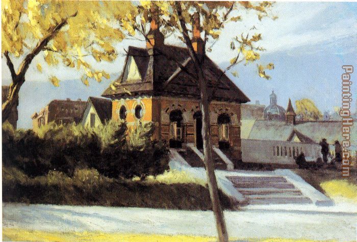 Small Town Station painting - Edward Hopper Small Town Station art painting